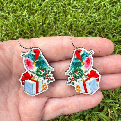 Vintage Bluebird Christmas Earrings