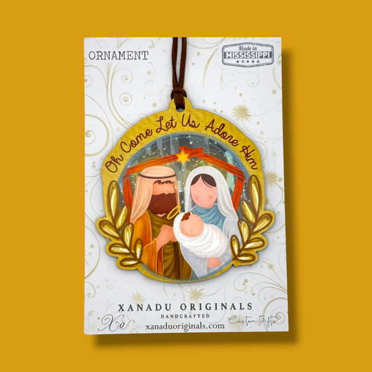 Oh Come Let Us Adore Him Floral Christmas Ornament