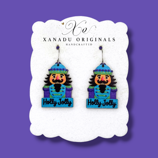 Blue Yarn Nutcracker Earrings