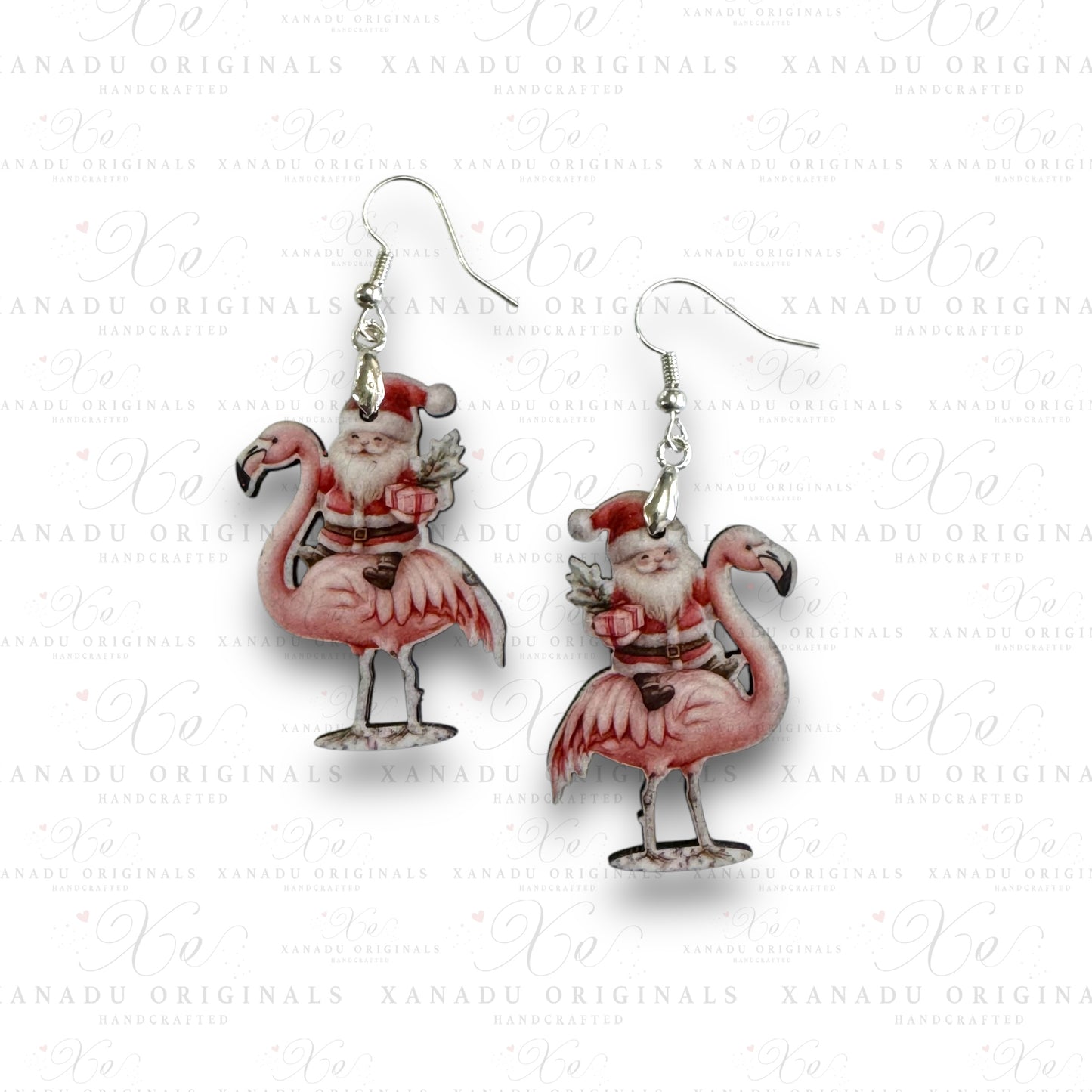 Santa Riding Flamingo Earrings