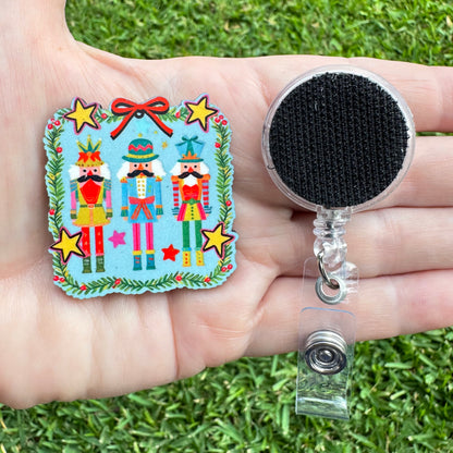 Festive Wreath Nutcracker Interchangeable Badge Button with Reel Option