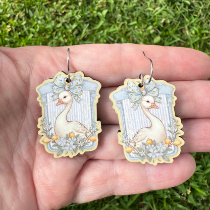 Framed Sitting Goose Earrings