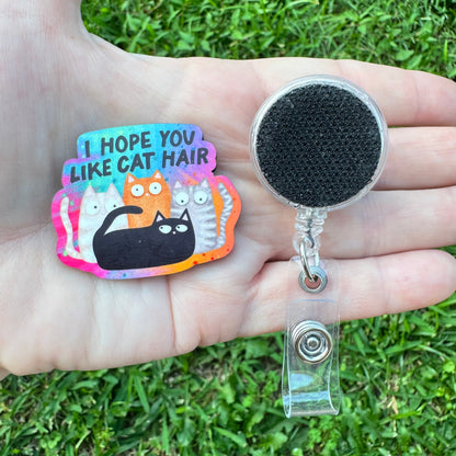 Cat Hair Interchangeable Badge Button with Reel Option