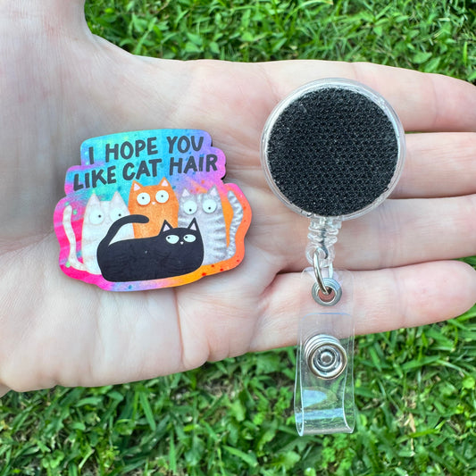 Cat Hair Interchangeable Badge Button with Reel Option