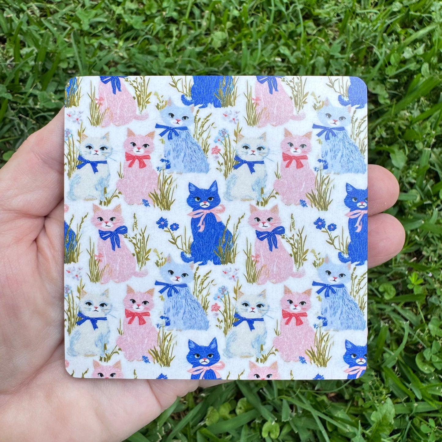 Vintage Coquette Ribbon Kitten Coaster