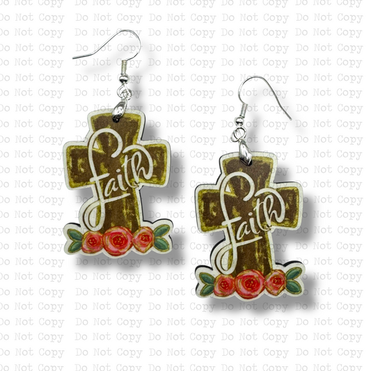 Floral Faith Cross Earring