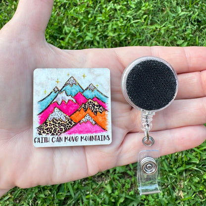Mountains Interchangeable Badge Button with Reel Option