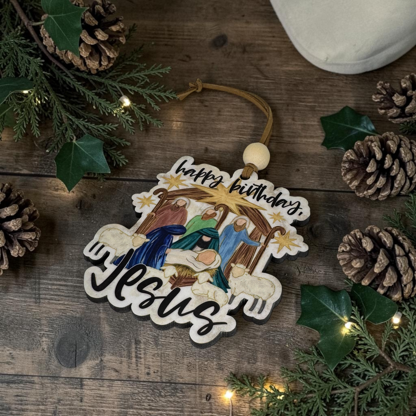Happy Birthday Jesus Nativity Ornament - Christian Christmas Tree Decoration