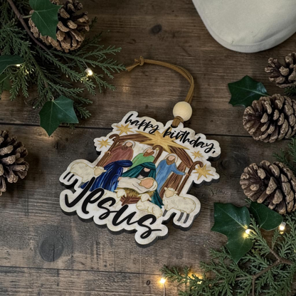Happy Birthday Jesus Nativity Ornament - Christian Christmas Tree Decoration