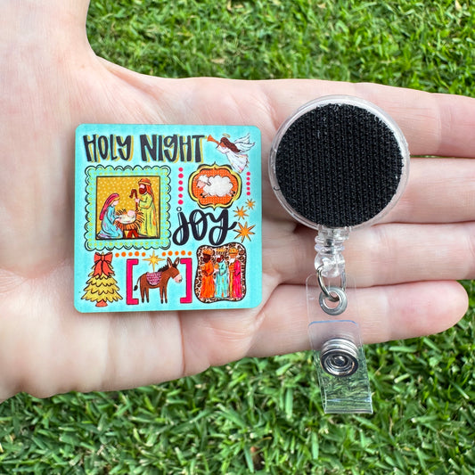 Holy Night Joy Interchangeable Badge Button with Reel Option