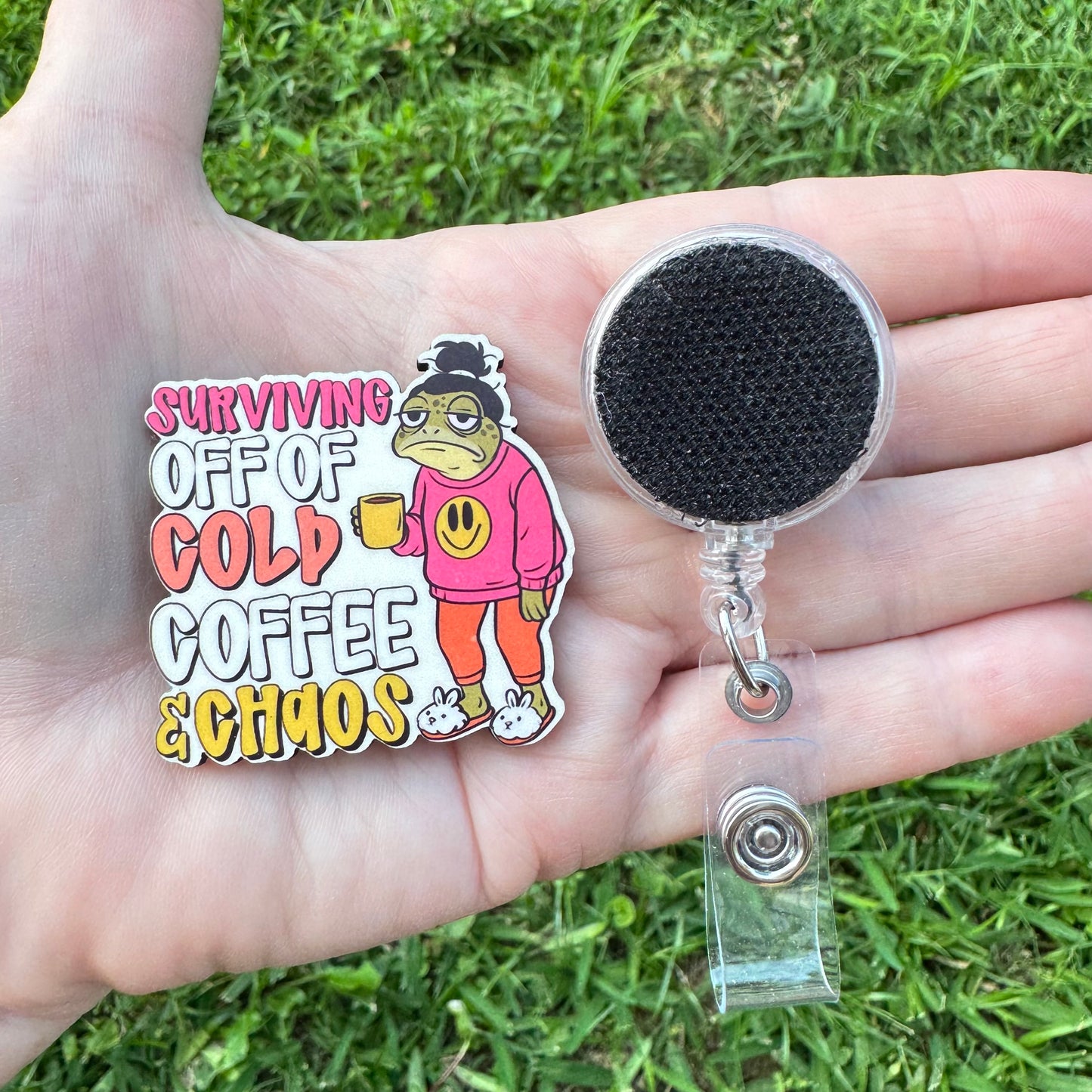 Cold Coffee and Chaos Interchangeable Badge Button with Reel Option