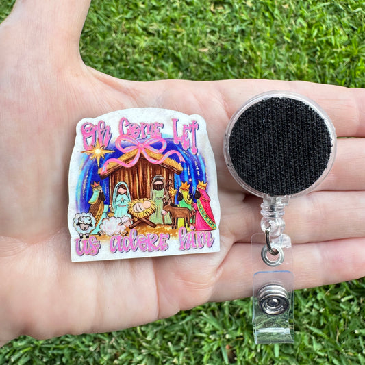 Adore Him Manger Interchangeable Badge Button with Reel Option