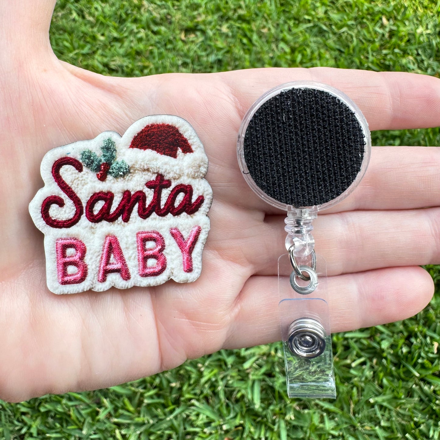 Santa Baby Yarn Interchangeable Badge Button with Reel Option