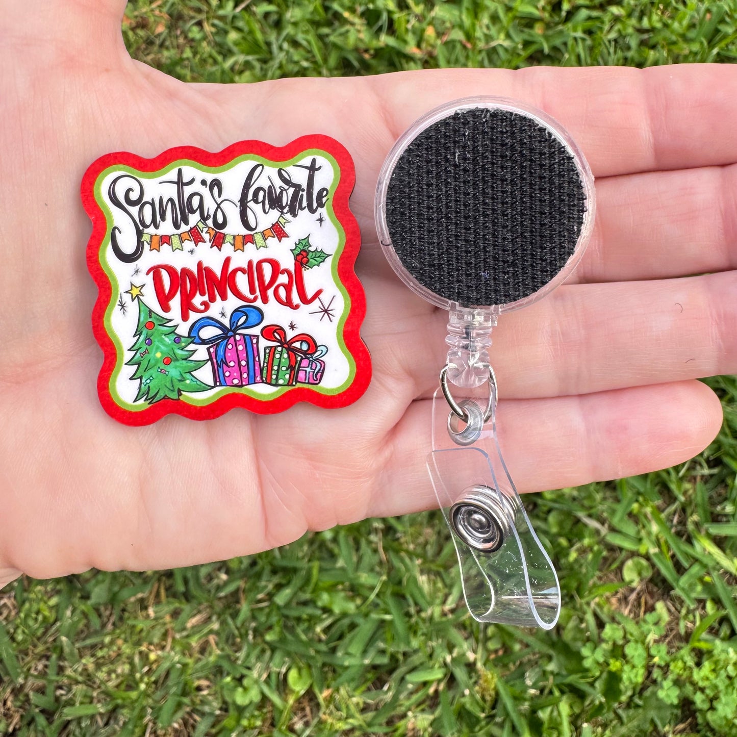 Santa's Favorite Principal Interchangeable Badge Button with Reel Option