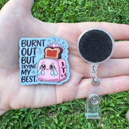 Burnt Out Interchangeable Badge Button with Reel Option