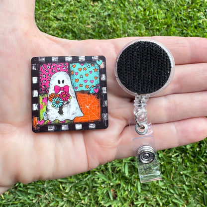 Poppy Flower Ghost Interchangeable Badge Button with Reel Option