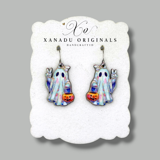 Neon Peace Ghost Earrings
