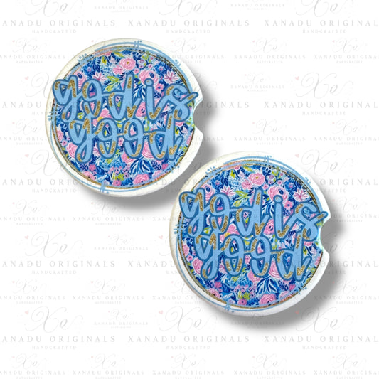 God Is Good Blue Ceramic Car Coasters
