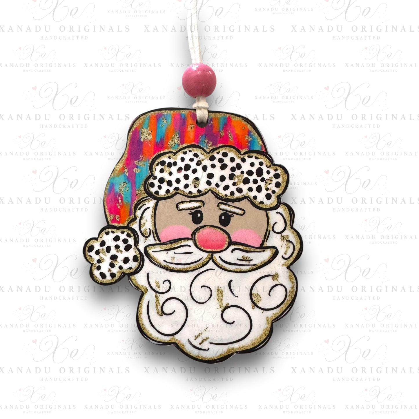 Colorful Preppy Santa Ornament