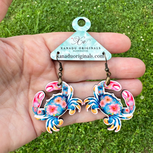 Floral Crab Dangle Earrings