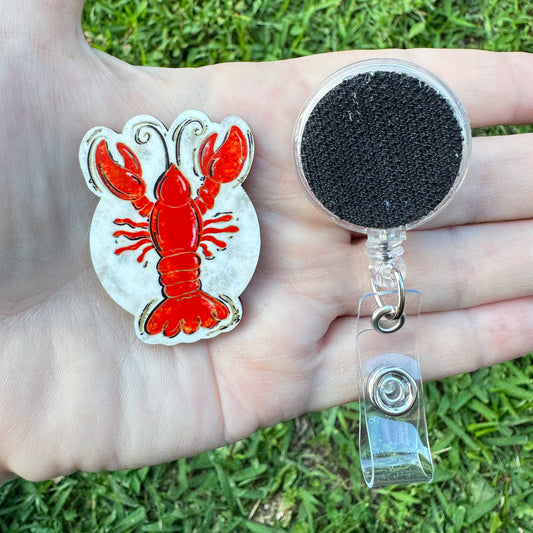 Crawfish Interchangeable Badge Button with Reel Option