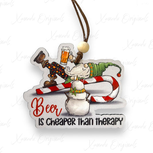 Beer Is Cheaper Than Therapy Snowman Ornament