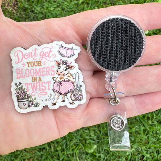 Bloomers In A Twist Interchangeable Badge Button with Reel Option