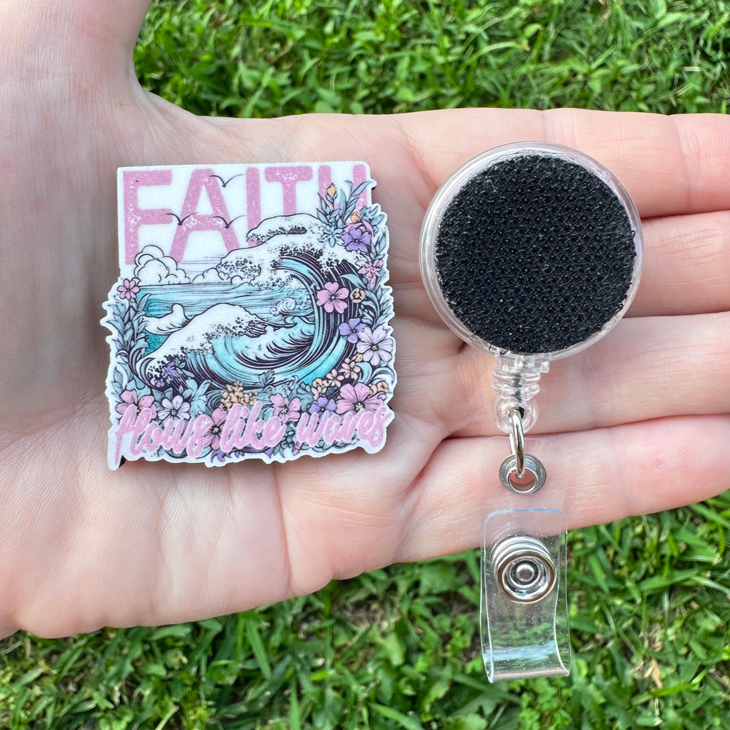 Faith Flows Like Waves Interchangeable Badge Button with Reel Option