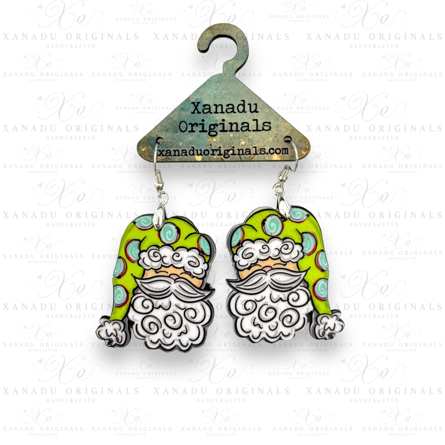 Whimsical Green Hat Santa Earrings