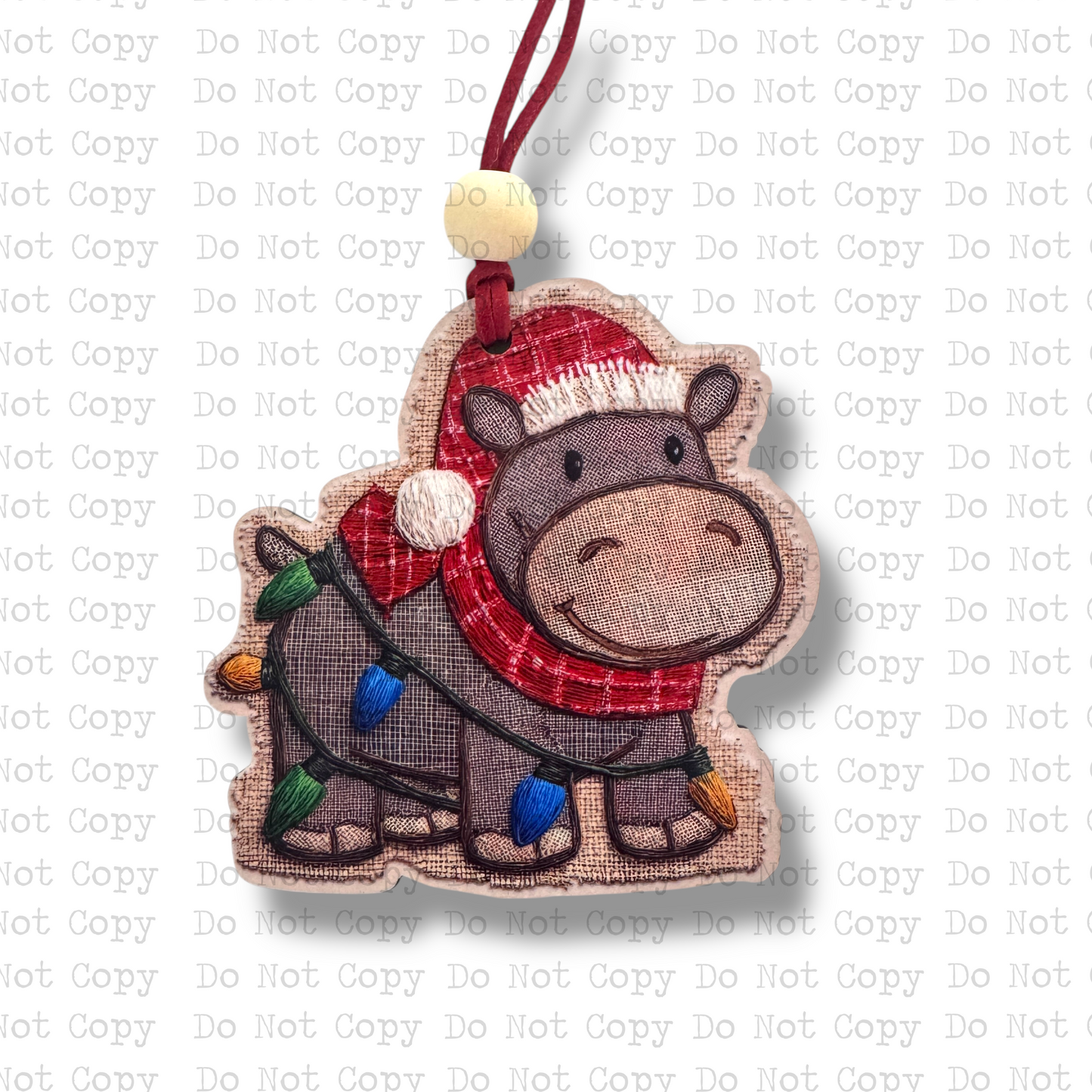 Burlap Hippo Christmas Ornament