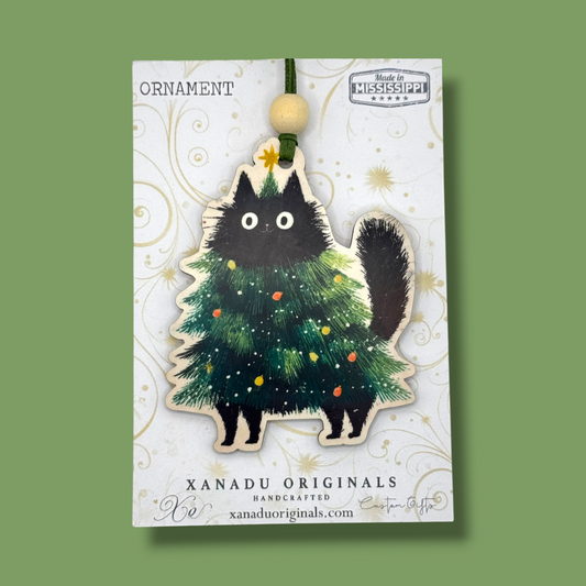 Funny Black Cat Christmas Tree Ornament - Cute Fluffy Kitten Holiday Decoration