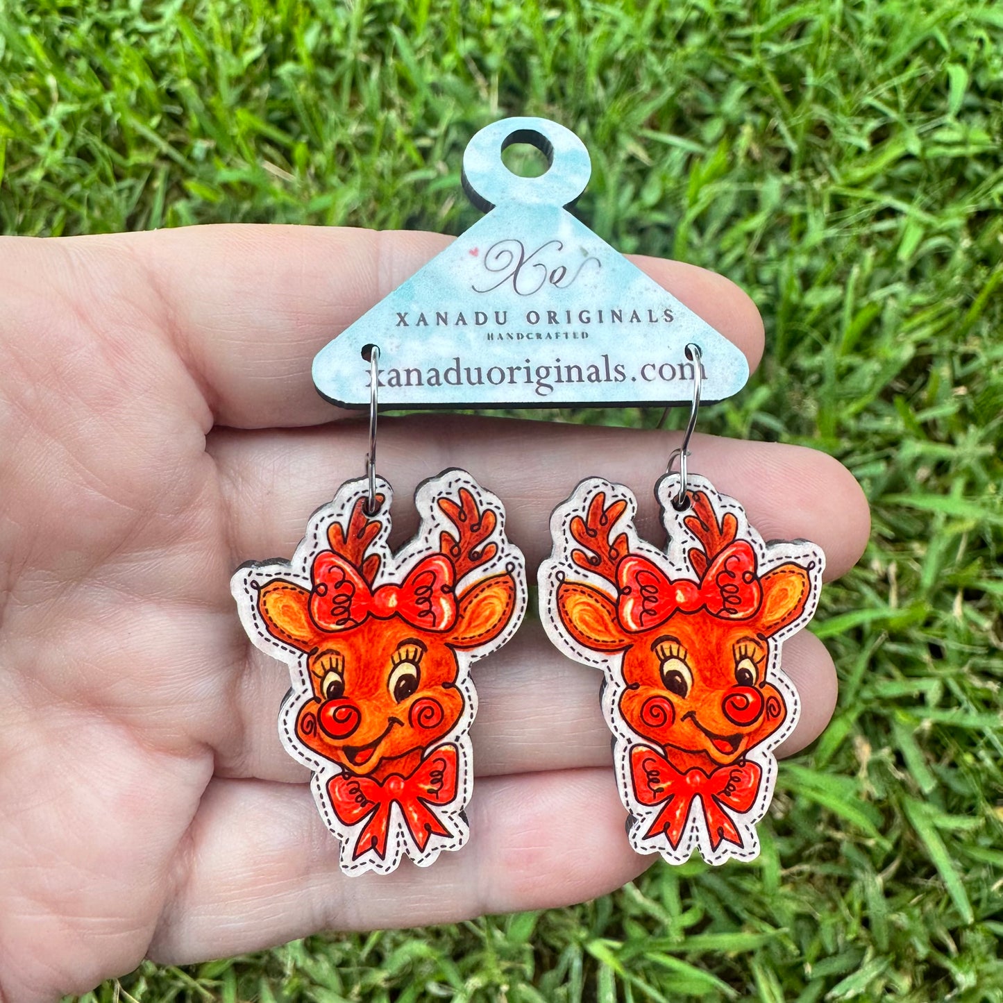 Vintage Bow Reindeer Earrings