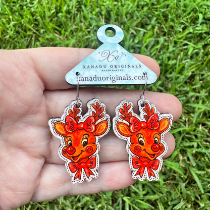 Vintage Bow Reindeer Earrings