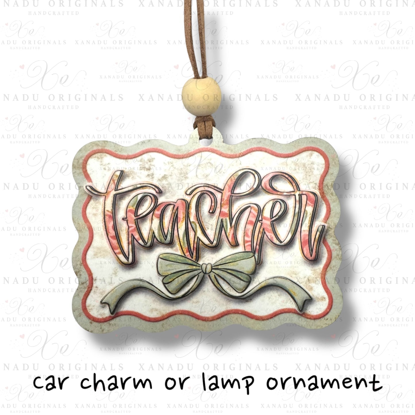 Teacher Painted Floral Acrylic Car Charm