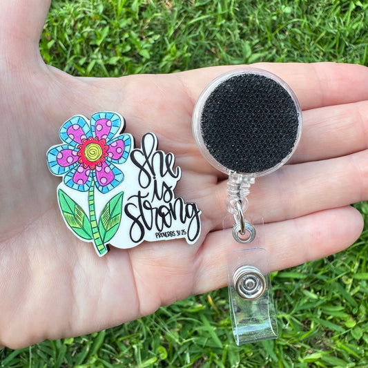 She Is Strong Interchangeable Badge Button with Reel Option