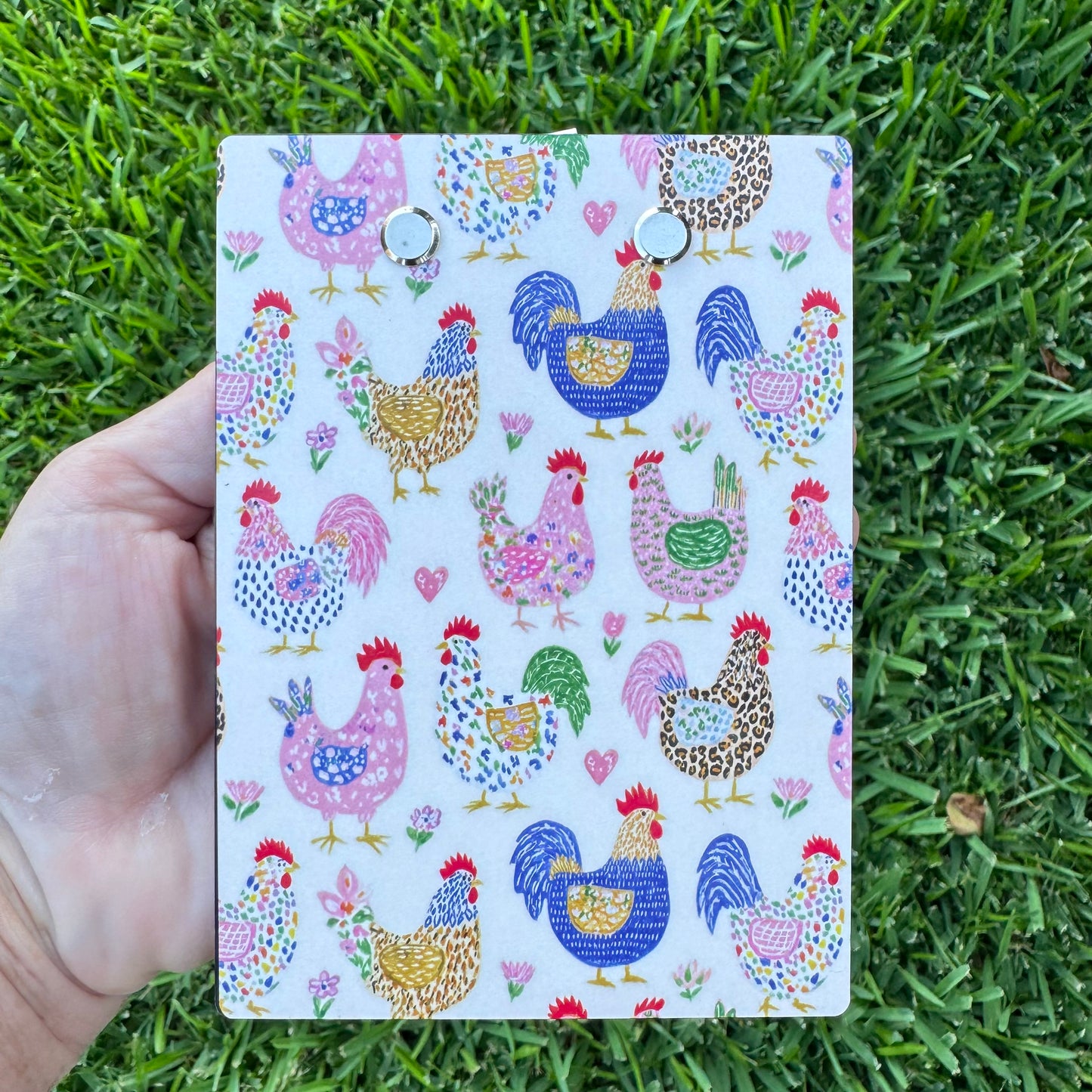 Whimsical Mixed-Pattern Chicken Mini Clipboard Notepad Holder