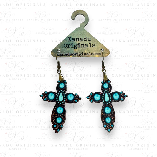 Gemstone Leopard Cross Earrings