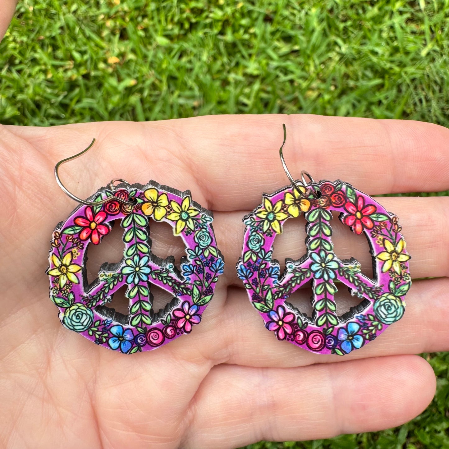 Rainbow Floral Peace Sign Earrings