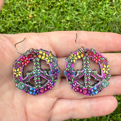 Rainbow Floral Peace Sign Earrings