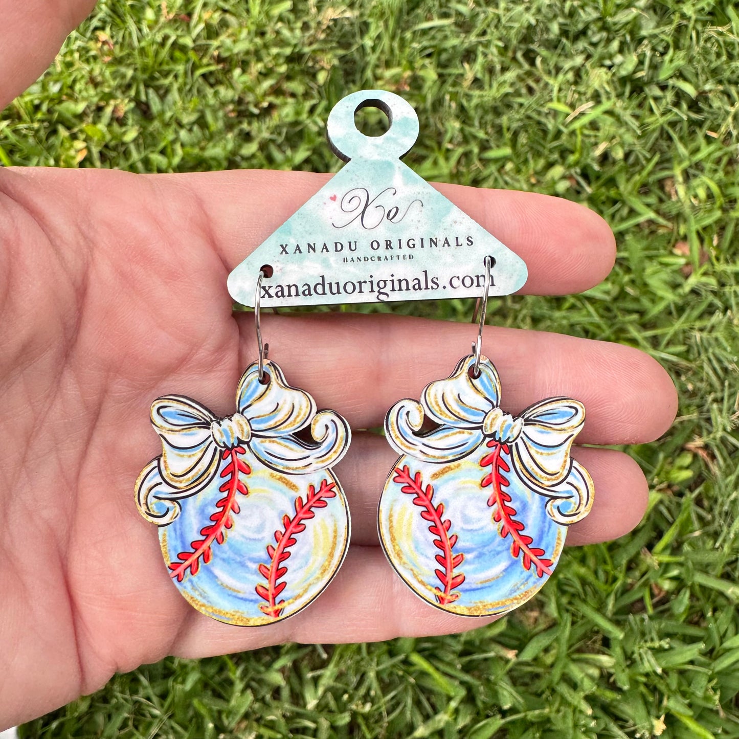 Baseball Coquette Bow Earring