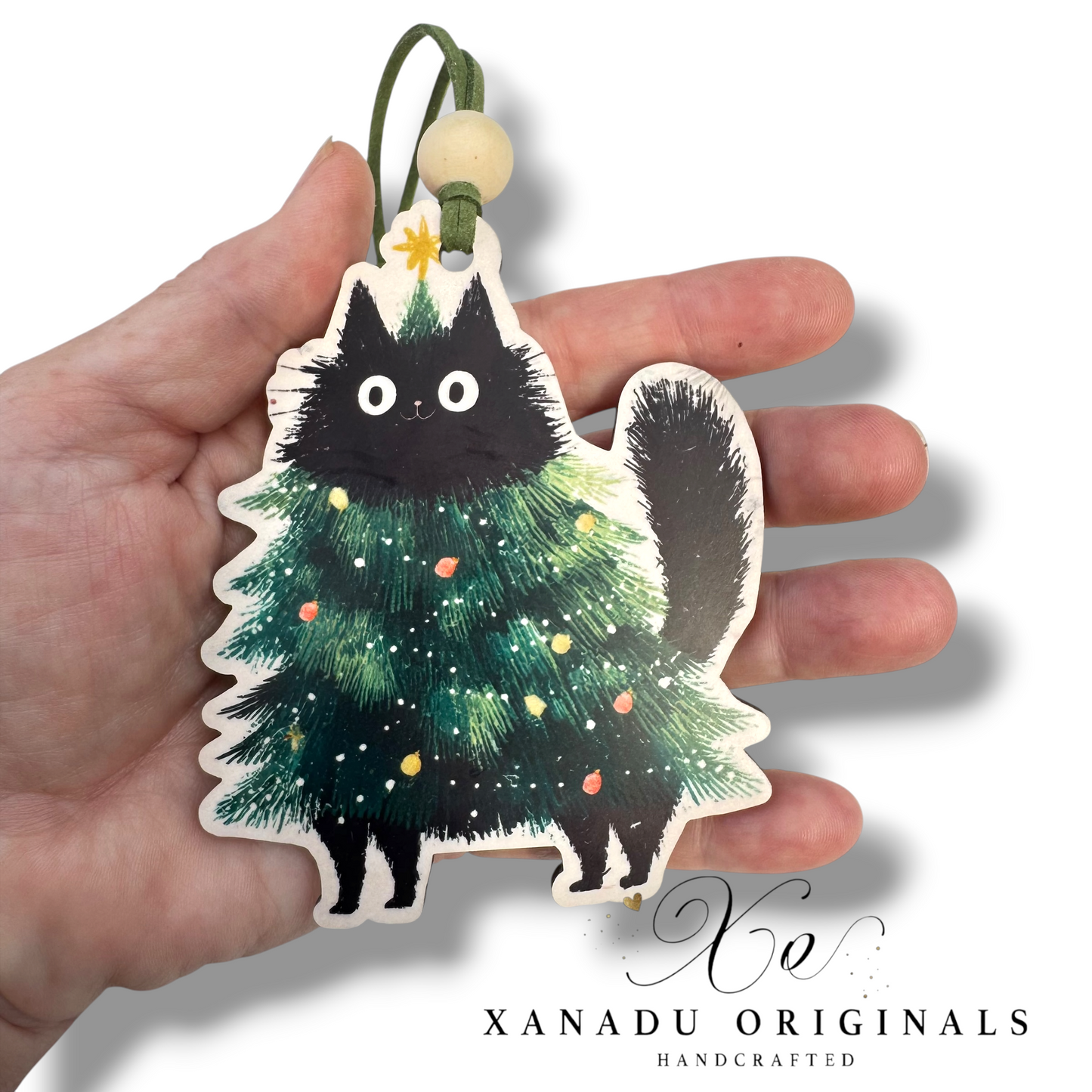Funny Black Cat Christmas Tree Ornament - Cute Fluffy Kitten Holiday Decoration