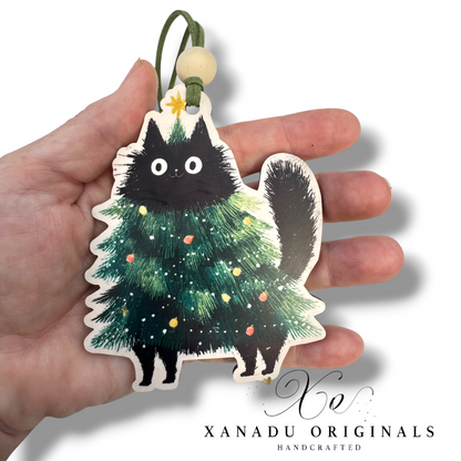 Funny Black Cat Christmas Tree Ornament - Cute Fluffy Kitten Holiday Decoration