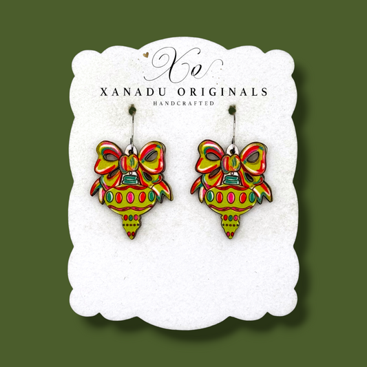Festive Bow Lime Teardrop Earrings