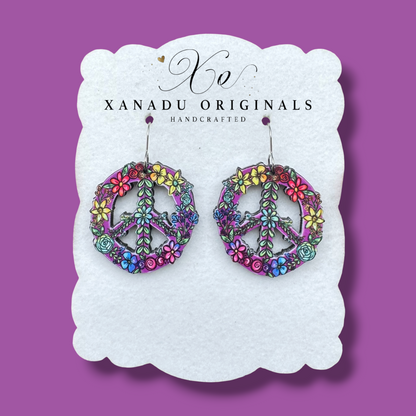 Rainbow Floral Peace Sign Earrings