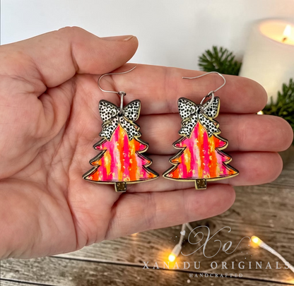 Preppy Pink and Orange Tree Earrings