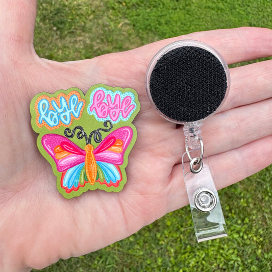 Bye Bye Butterfly Interchangeable Badge Button with Reel Option
