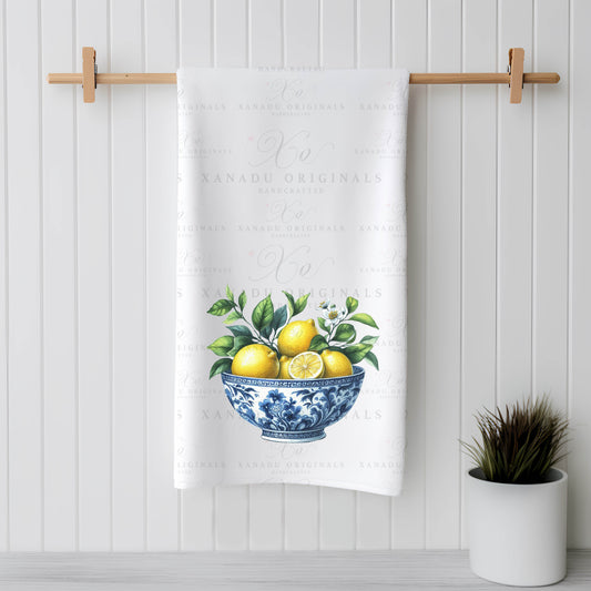 Chinoiserie Bowl Of Lemons Linen Kitchen Towel