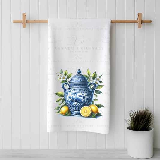 Chinoiserie Giner Jar with Lemons Linen Kitchen Towel