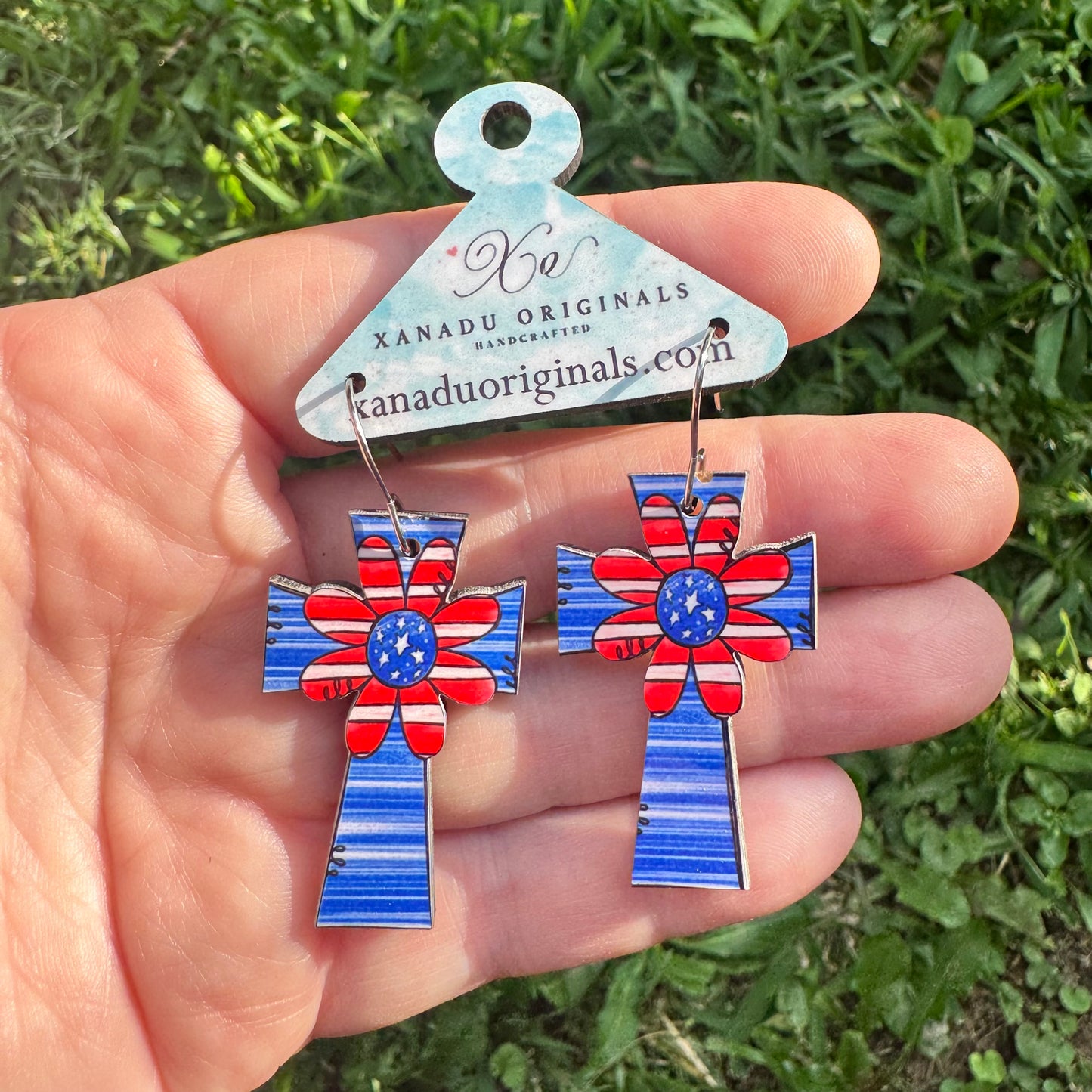 Patriotic Flower Cross Earrings