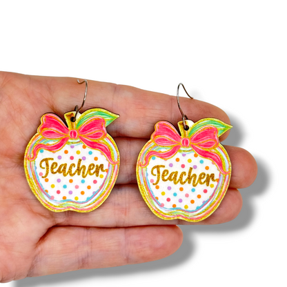 Teacher Polka Dot Apple Dangle Earrings